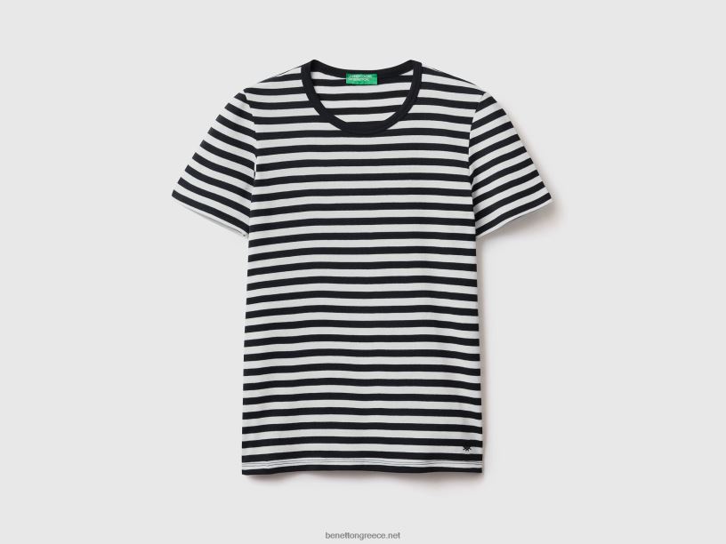 ριγέ μπλουζάκι με λαιμόκοψη J8TLD465 Benetton γυναίκες μαύρος