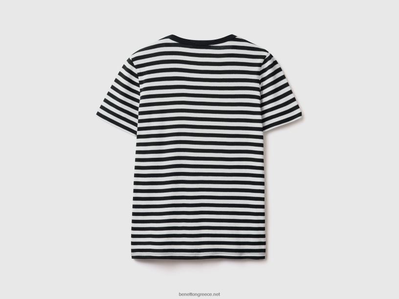 ριγέ μπλουζάκι με λαιμόκοψη J8TLD465 Benetton γυναίκες μαύρος