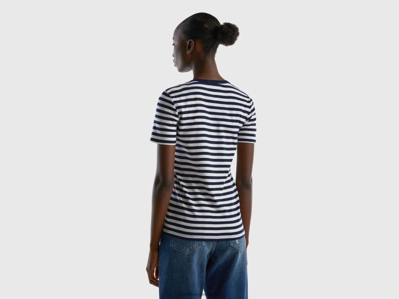 ριγέ μπλουζάκι με λαιμόκοψη J8TLD471 Benetton γυναίκες σκούρο μπλε