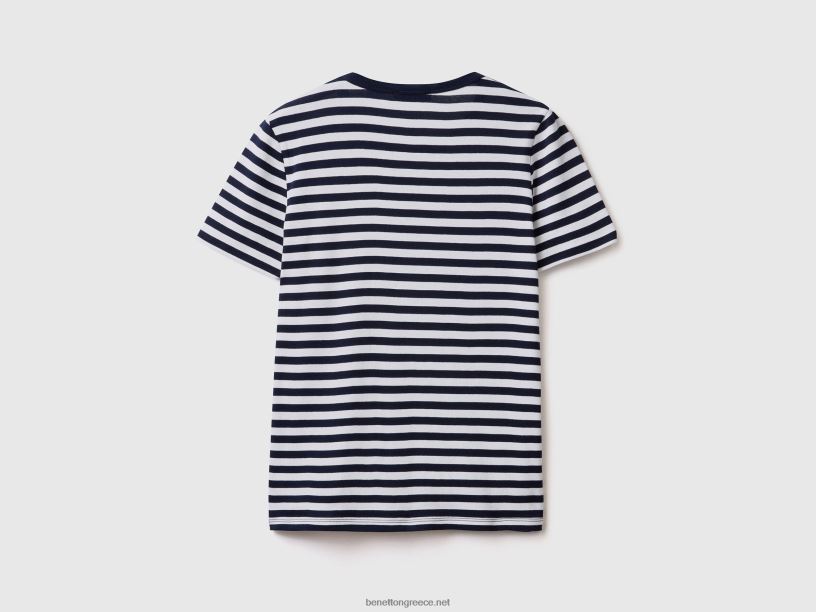 ριγέ μπλουζάκι με λαιμόκοψη J8TLD471 Benetton γυναίκες σκούρο μπλε