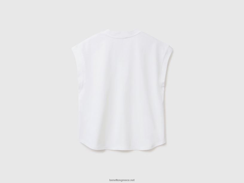 T-shirt με λαιμόκοψη 100% βαμβάκι J8TLD331 Benetton γυναίκες άσπρο