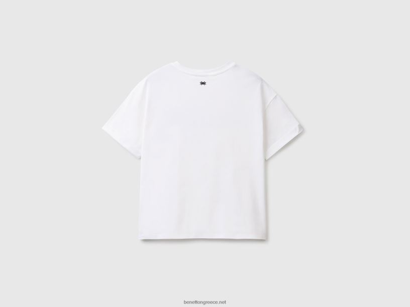 T-shirt από 100% βαμβάκι με σλόγκαν J8TLD3878 Benetton γυναίκες άσπρο