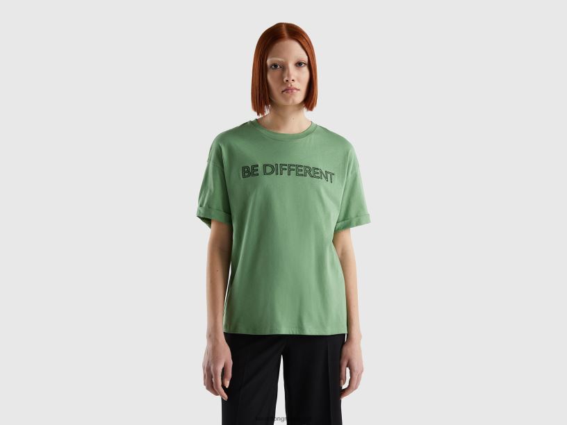 T-shirt από 100% βαμβάκι με σλόγκαν J8TLD396 Benetton γυναίκες πράσινος
