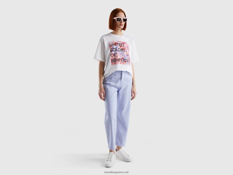 T-shirt από βαμβάκι με τύπωμα λογότυπου J8TLD309 Benetton γυναίκες άσπρο