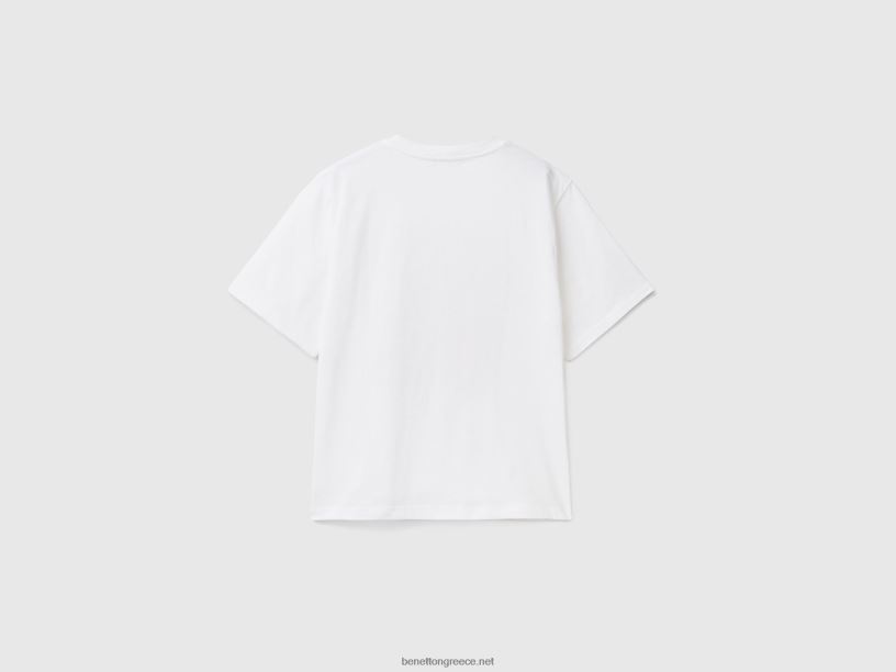 T-shirt από βαμβάκι με τύπωμα λογότυπου J8TLD309 Benetton γυναίκες άσπρο