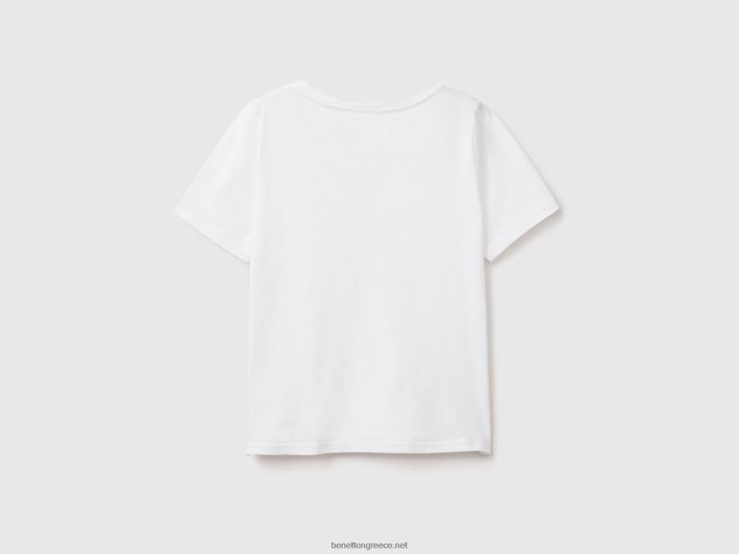 T-shirt με λαιμόκοψη από βαμβάκι J8TLD336 Benetton γυναίκες άσπρο