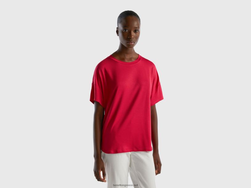 t-shirt σε βισκόζη βιώσιμης ελαστικότητας J8TLD352 Benetton γυναίκες φουξία
