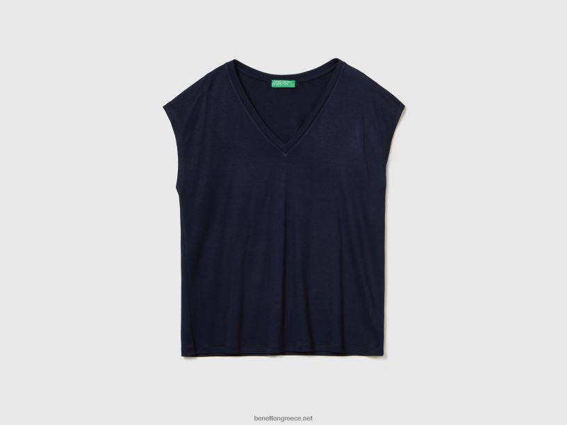 t-shirt σε βισκόζη βιώσιμης ελαστικότητας J8TLD362 Benetton γυναίκες σκούρο μπλε