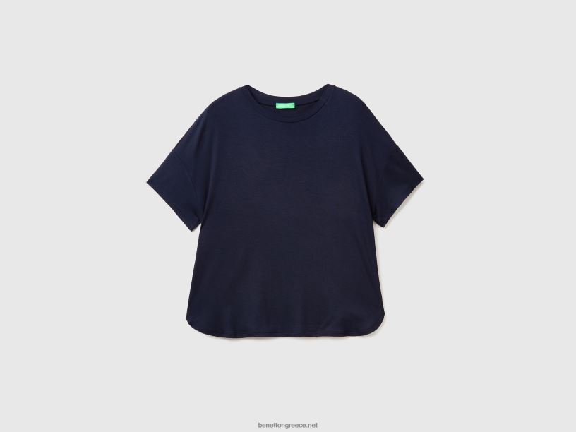 t-shirt σε βισκόζη βιώσιμης ελαστικότητας J8TLD3912 Benetton γυναίκες σκούρο μπλε