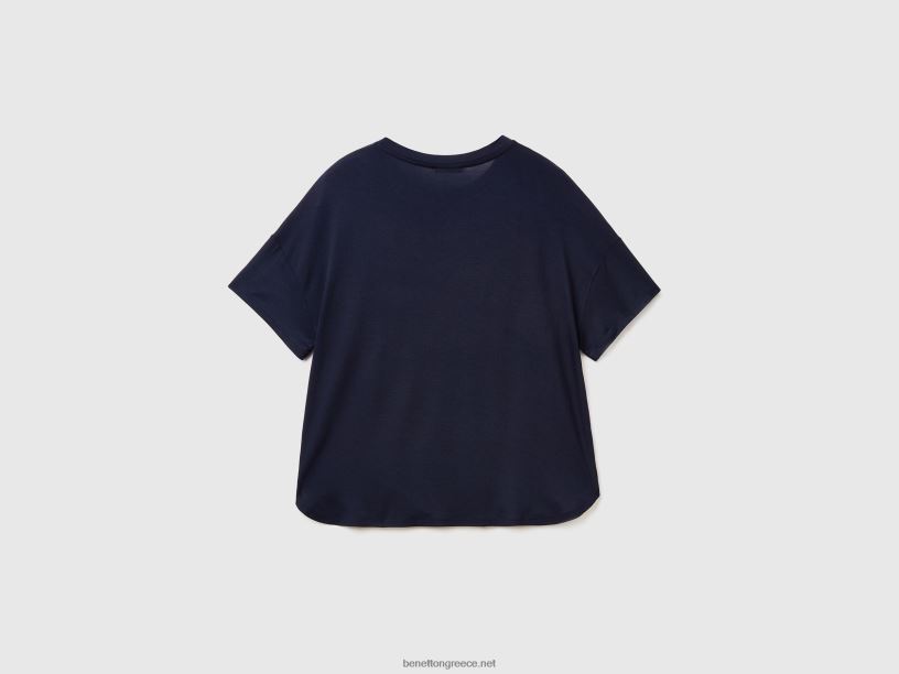 t-shirt σε βισκόζη βιώσιμης ελαστικότητας J8TLD3912 Benetton γυναίκες σκούρο μπλε