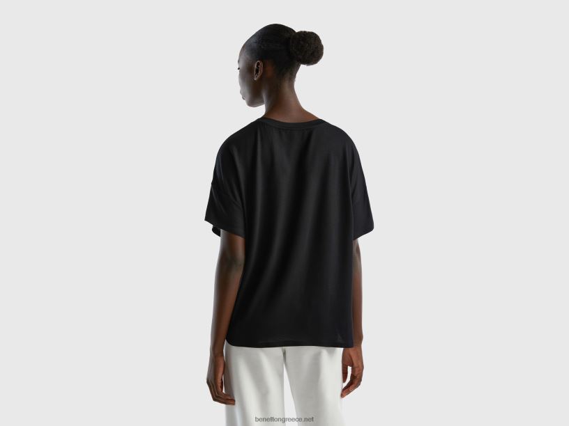 t-shirt σε βισκόζη βιώσιμης ελαστικότητας J8TLD3921 Benetton γυναίκες μαύρος