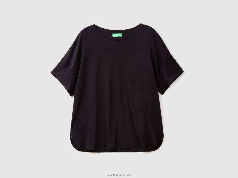t-shirt σε βισκόζη βιώσιμης ελαστικότητας J8TLD3921 Benetton γυναίκες μαύρος