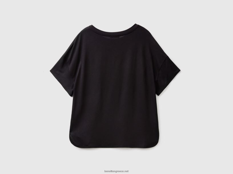 t-shirt σε βισκόζη βιώσιμης ελαστικότητας J8TLD3921 Benetton γυναίκες μαύρος