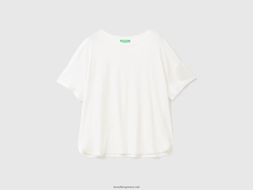t-shirt σε βισκόζη βιώσιμης ελαστικότητας J8TLD438 Benetton γυναίκες κρεμώδες λευκό