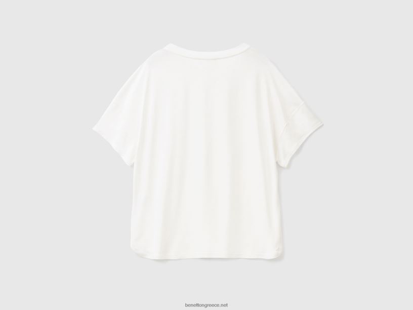 t-shirt σε βισκόζη βιώσιμης ελαστικότητας J8TLD438 Benetton γυναίκες κρεμώδες λευκό