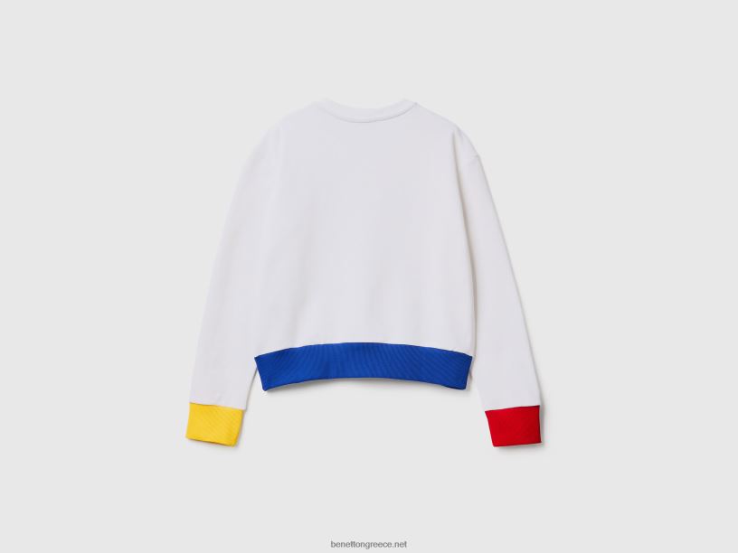 Φούτερ από 100% βαμβάκι με στάμπα λογότυπου J8TLD286 Benetton γυναίκες άσπρο