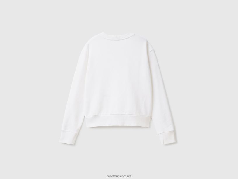 Φούτερ από 100% βαμβάκι με στάμπα λογότυπου J8TLD3761 Benetton γυναίκες άσπρο