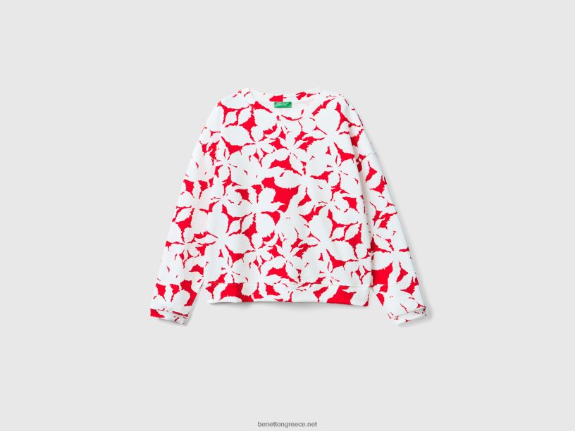 φούτερ με φλοράλ στάμπα J8TLD297 Benetton γυναίκες το κόκκινο