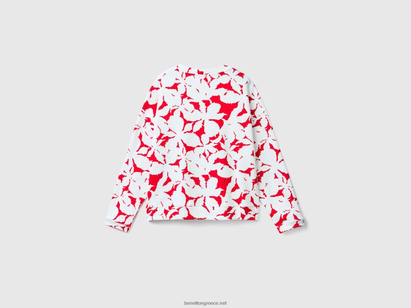 φούτερ με φλοράλ στάμπα J8TLD297 Benetton γυναίκες το κόκκινο