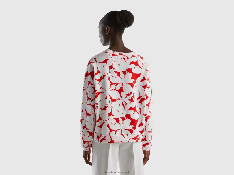 φούτερ με φλοράλ στάμπα J8TLD3762 Benetton γυναίκες το κόκκινο