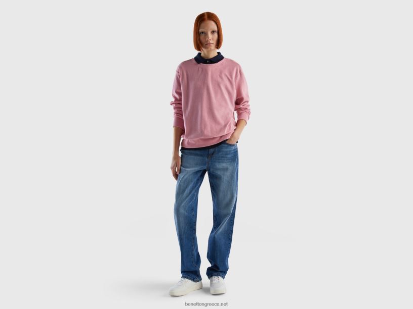 hoodie σε μείγμα βιολογικού βαμβακιού J8TLD3768 Benetton γυναίκες ροζ