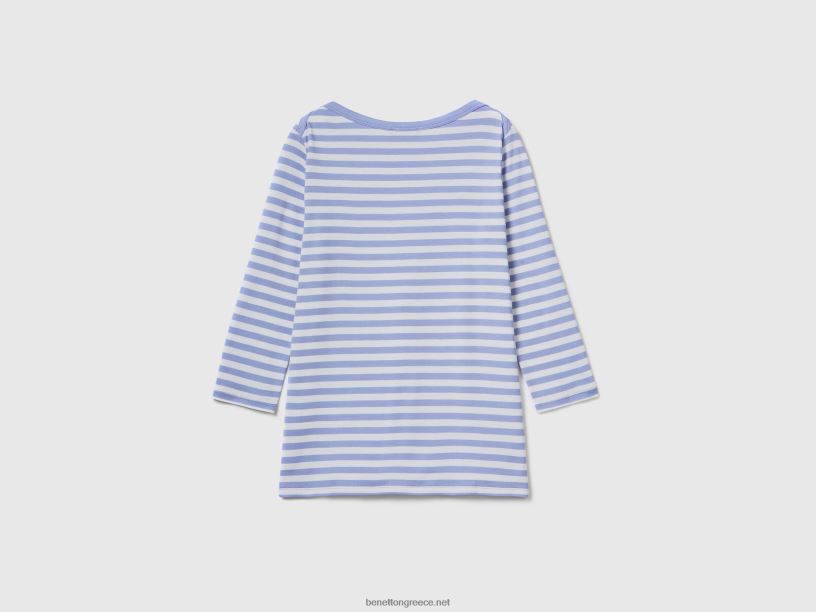 ριγέ μπλουζάκι με μανίκια 3/4 από 100% βαμβάκι J8TLD307 Benetton γυναίκες πασχαλιά