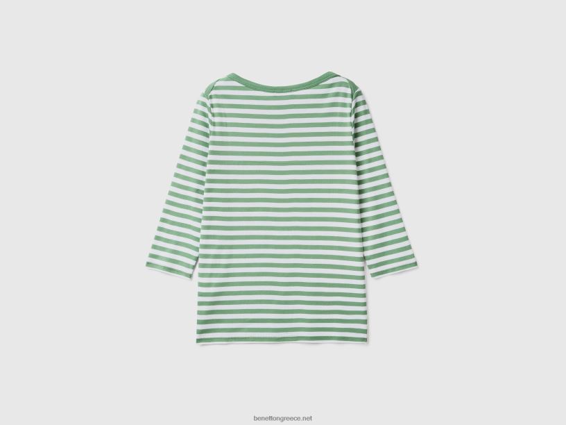 ριγέ μπλουζάκι με μανίκια 3/4 από 100% βαμβάκι J8TLD3837 Benetton γυναίκες πράσινος