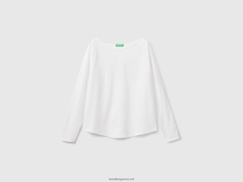 μακρυμάνικο μπλουζάκι από καθαρό βαμβάκι J8TLD3819 Benetton γυναίκες άσπρο