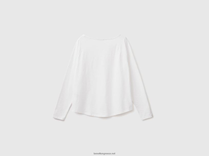 μακρυμάνικο μπλουζάκι από καθαρό βαμβάκι J8TLD3819 Benetton γυναίκες άσπρο