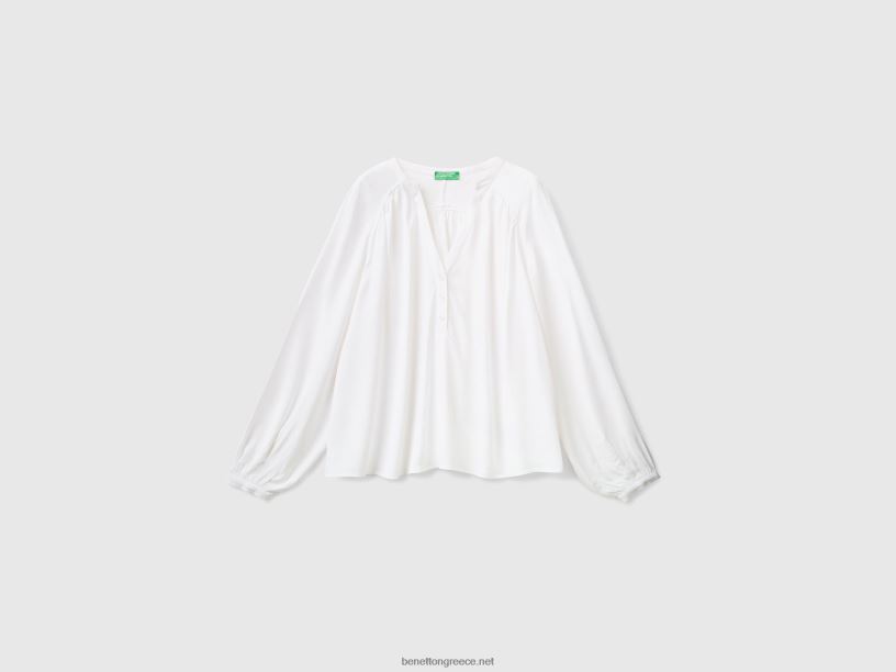 μακρυμάνικη μπλούζα 100% βισκόζη J8TLD503 Benetton γυναίκες άσπρο