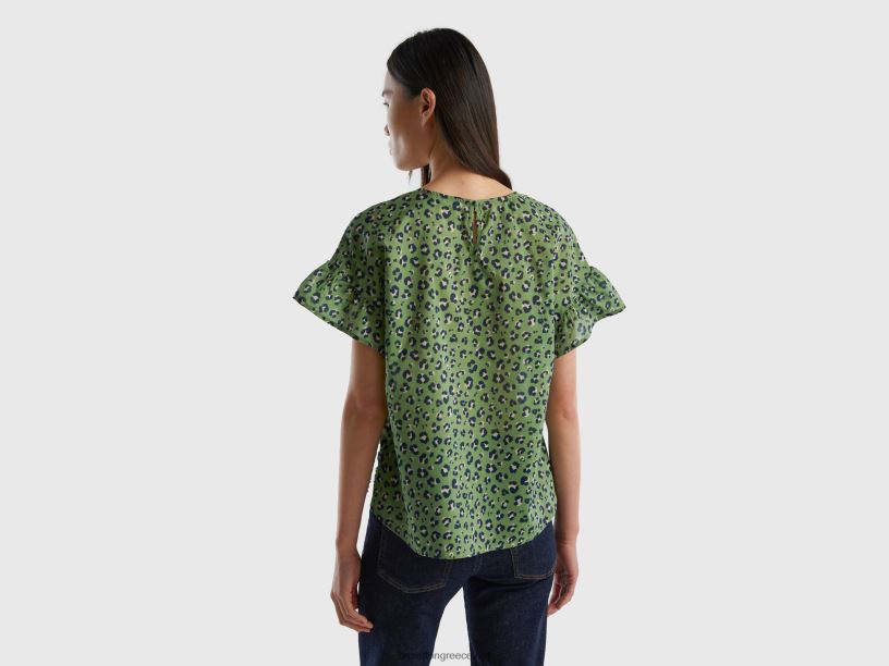 μπλούζα με σχέδια από καθαρό βαμβάκι J8TLD502 Benetton γυναίκες πράσινος