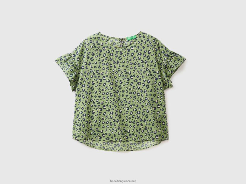 μπλούζα με σχέδια από καθαρό βαμβάκι J8TLD502 Benetton γυναίκες πράσινος