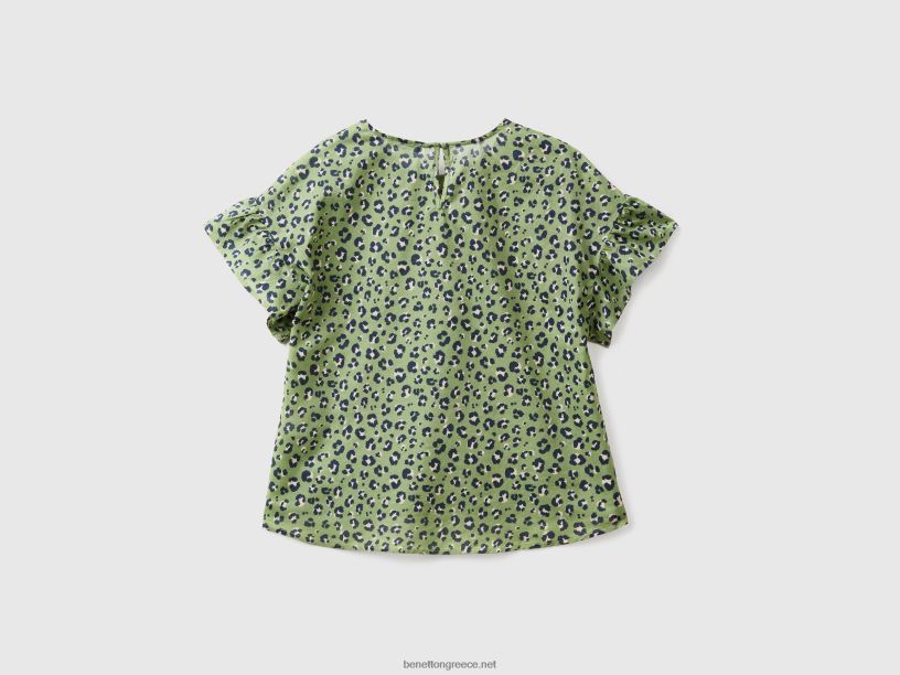 μπλούζα με σχέδια από καθαρό βαμβάκι J8TLD502 Benetton γυναίκες πράσινος