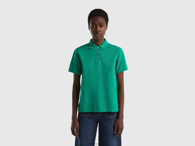 πόλο από ελαστικό οργανικό βαμβάκι J8TLD3898 Benetton γυναίκες πράσινος