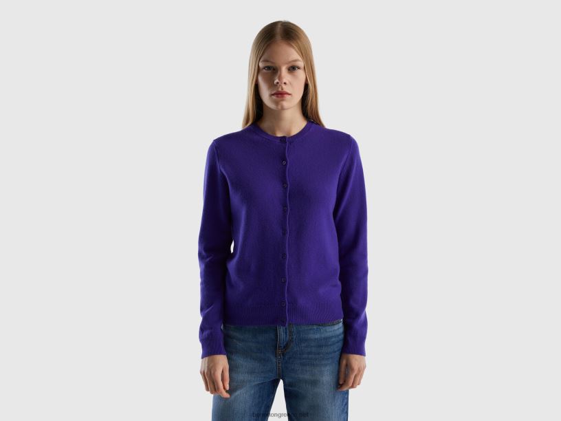 βαθύ μπλε ζακέτα με λαιμόκοψη από καθαρό μαλλί μερινό J8TLD158 Benetton γυναίκες μπλε