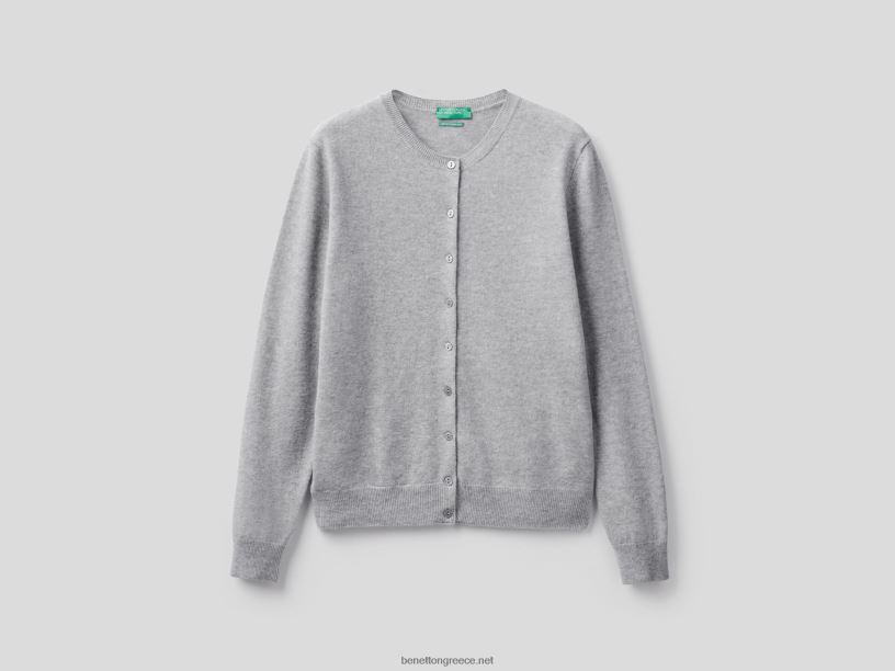 ανοιχτό γκρι ζακέτα με λαιμόκοψη από καθαρό μαλλί μερινό J8TLD182 Benetton γυναίκες ανοιχτό γκρι