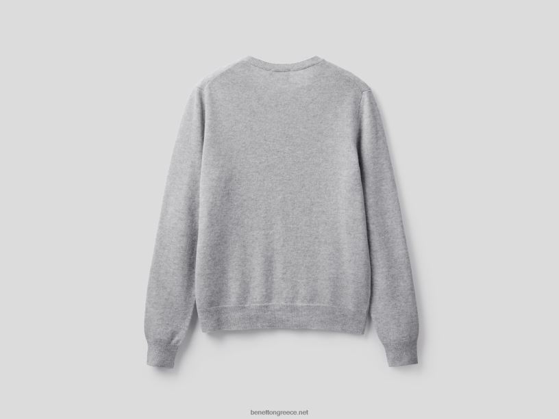 ανοιχτό γκρι ζακέτα με λαιμόκοψη από καθαρό μαλλί μερινό J8TLD182 Benetton γυναίκες ανοιχτό γκρι