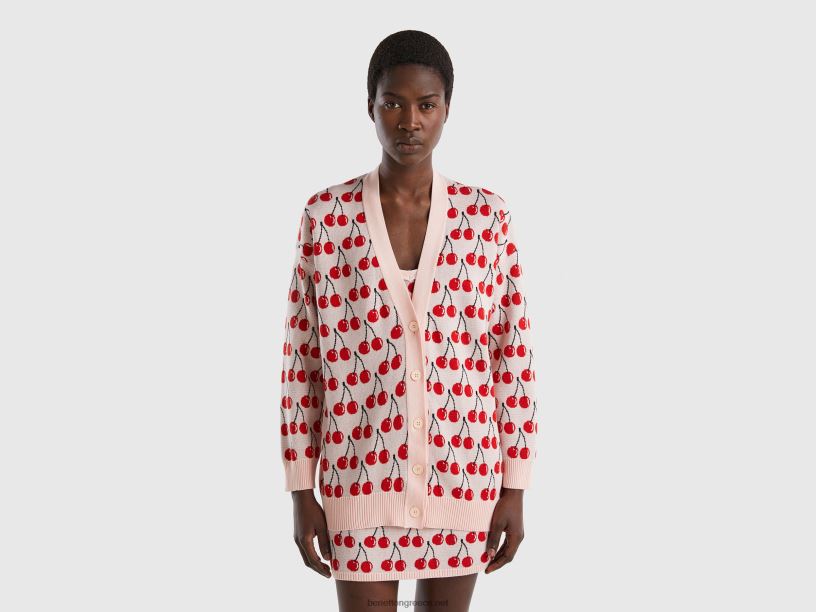 ροζ ζακέτα με μοτίβο κεράσι J8TLD32 Benetton γυναίκες ροζ