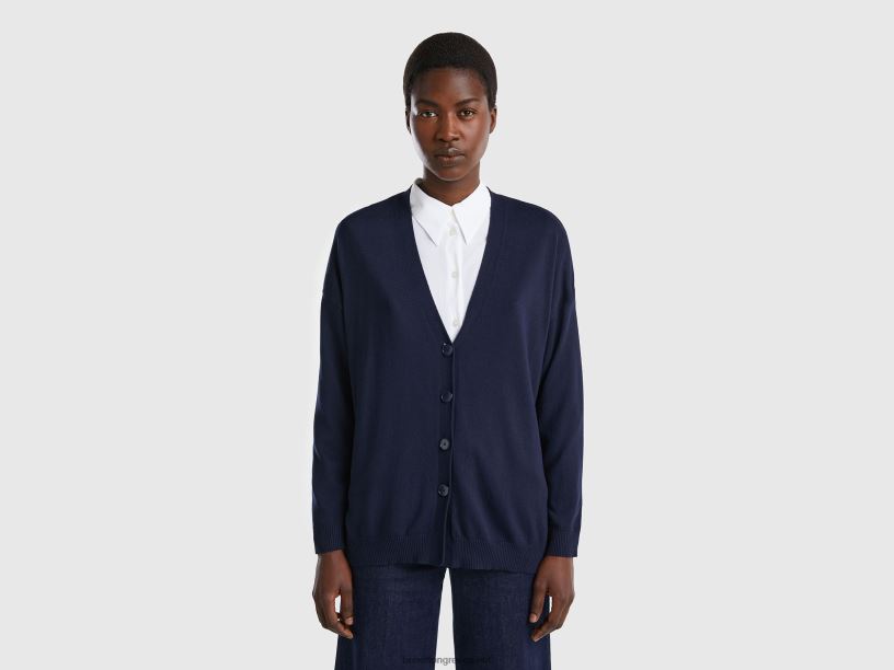 ζακέτα σε βαμβακερή και μοντάλ J8TLD3551 Benetton γυναίκες σκούρο μπλε