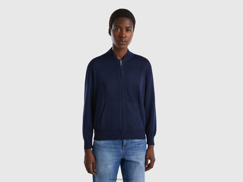 ζακέτα σε κουτί με φερμουάρ J8TLD3573 Benetton γυναίκες σκούρο μπλε