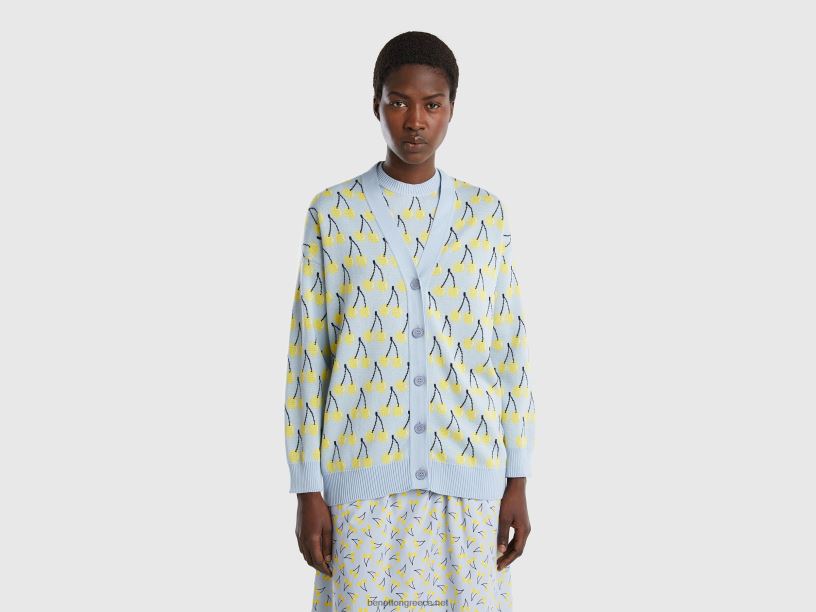 γαλάζια ζακέτα με μοτίβο κερασιού J8TLD3614 Benetton γυναίκες μπλε του ουρανού