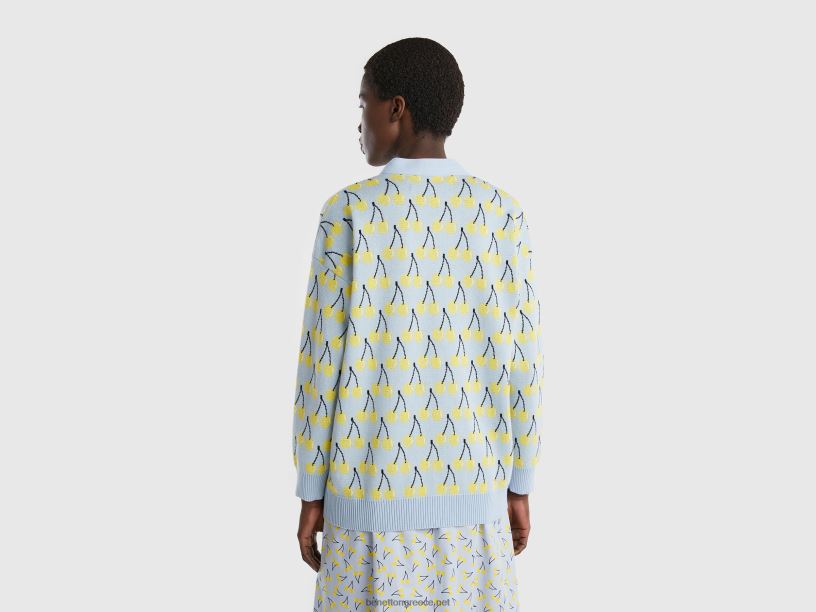 γαλάζια ζακέτα με μοτίβο κερασιού J8TLD3614 Benetton γυναίκες μπλε του ουρανού