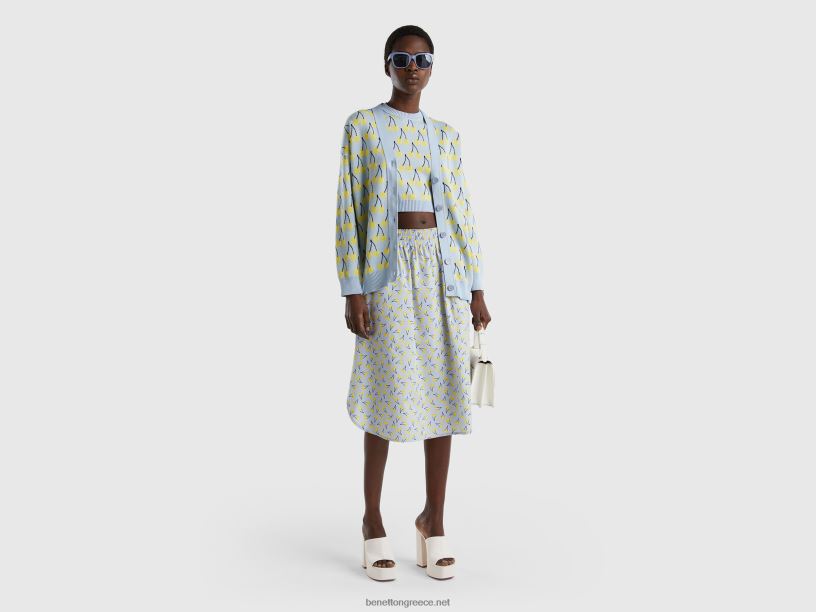 γαλάζια ζακέτα με μοτίβο κερασιού J8TLD3614 Benetton γυναίκες μπλε του ουρανού