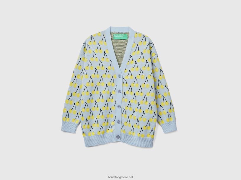 γαλάζια ζακέτα με μοτίβο κερασιού J8TLD3614 Benetton γυναίκες μπλε του ουρανού