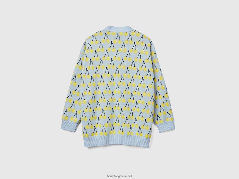 γαλάζια ζακέτα με μοτίβο κερασιού J8TLD3614 Benetton γυναίκες μπλε του ουρανού