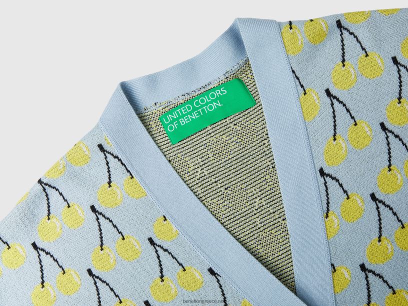 γαλάζια ζακέτα με μοτίβο κερασιού J8TLD3614 Benetton γυναίκες μπλε του ουρανού