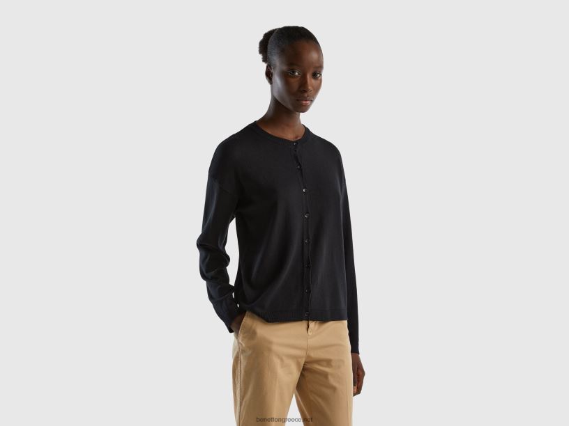 ζακέτα με λαιμόκοψη πληρώματος με κουμπιά J8TLD3680 Benetton γυναίκες μαύρος