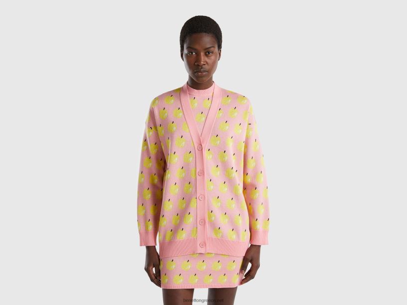 ροζ ζακέτα με μοτίβο μήλου J8TLD47 Benetton γυναίκες ροζ