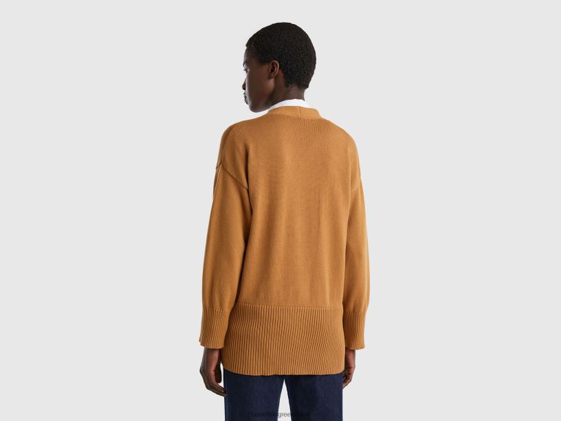 μπεζ ζακέτα από βαμβάκι tricot J8TLD105 Benetton γυναίκες μπεζ