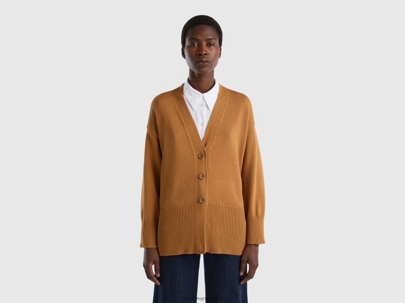 μπεζ ζακέτα από βαμβάκι tricot J8TLD3520 Benetton γυναίκες μπεζ